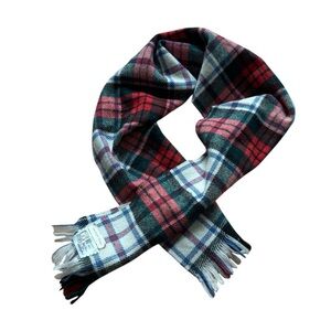 VTG 100% Lambs Wool Plaid Scarf Hand woven Scottish Highlands Red Green Fringe